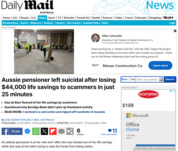 Pensioner Scam Victim has $44,000 Stolen, Leaving Her Suicidal
